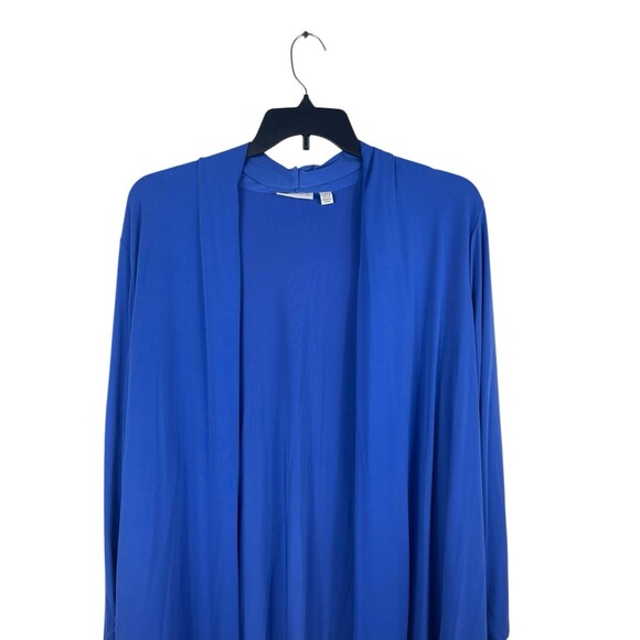Susan Graver Women’s 3X Liquid Knit Stretch Open Front Cardigan Royal Blue Top - Picture 2 of 13